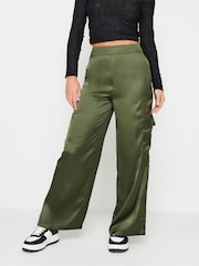 PixieGirl Petite Green Satin Cargo Trousers - Image 4 of 7