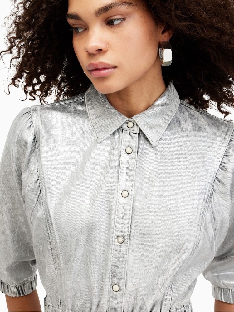 AllSaints Silver Osa Denim Dress - Image 2 of 7
