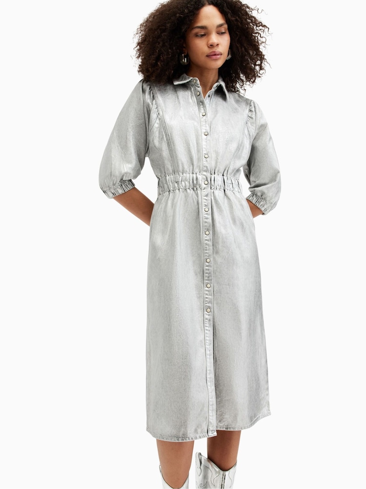 AllSaints Silver Osa Denim Dress - Image 3 of 7