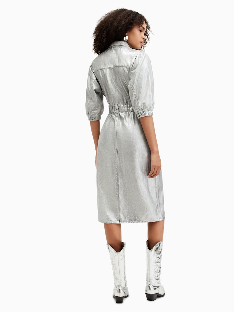 AllSaints Silver Osa Denim Dress - Image 6 of 7