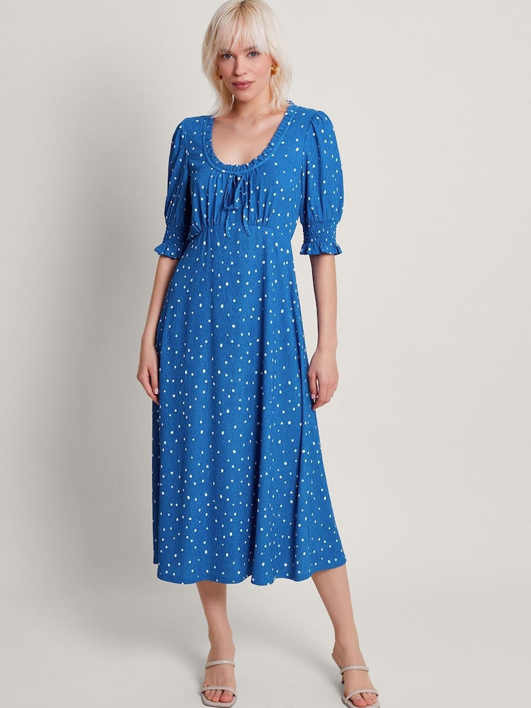 Monsoon Blue Liza Spot Jersey Dress - Image 1 of 5 Monsoon Blue Liza Spot Jersey Dress - Image 1 of 5