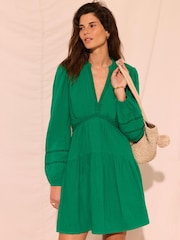 Mint Velvet Green Cotton Cheesecloth Mini Dress - Image 1 of 6