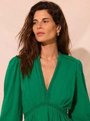 Mint Velvet Green Cotton Cheesecloth Mini Dress - Image 4 of 6