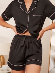 Lipsy Black Satin Shorts Sleeve Shorts Pyjamas - Image 2 of 4
