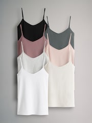 The Set Black/Light Grey/Pink/Cream/Blue/White 7 Pack Thin Strap Vest Tops - Image 1 of 14
