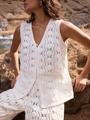 Mint Velvet White Crochet Sequin Top - Image 2 of 8