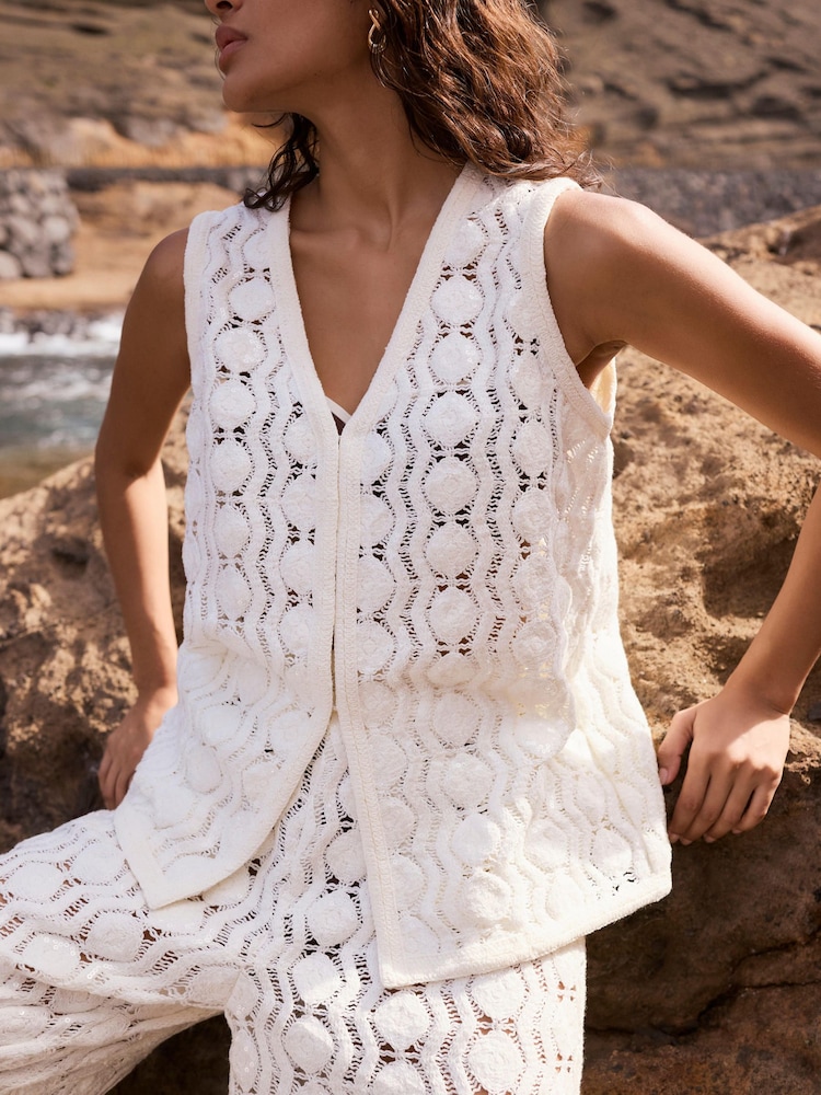 Mint Velvet White Crochet Sequin Top - Image 2 of 8