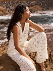 Mint Velvet White Crochet Sequin Top - Image 5 of 8
