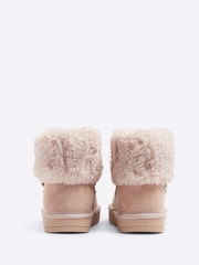 River Island Pink Girls Suedette Faux Fur Lined Boots - Image 3 of 4