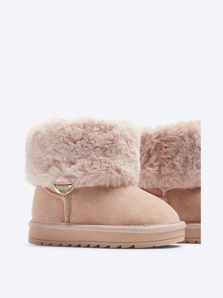 River Island Pink Girls Suedette Faux Fur Lined Boots - Image 4 of 4