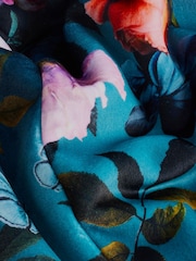 B by Ted Baker Teal Blue Faux Fur Lined Floral Robe - Image 9 of 9