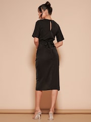 Jolie Moi Black Plain Twist Front Tulip Midi Dress - Image 2 of 6