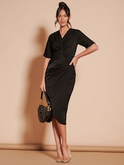 Jolie Moi Black Plain Twist Front Tulip Midi Dress - Image 4 of 6