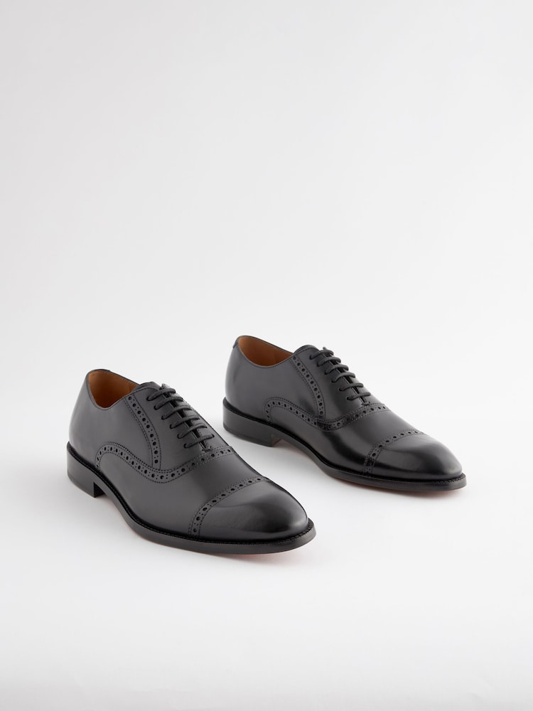 Black Signature Oxford Toecap Leather Sole Shoes - Image 1 of 6