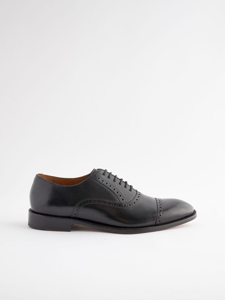 Black Signature Oxford Toecap Leather Sole Shoes - Image 2 of 6