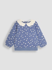 JoJo Maman Bébé Cornflower Daisy Floral Broderie Collar Quilted Sweatshirt - Image 1 of 3