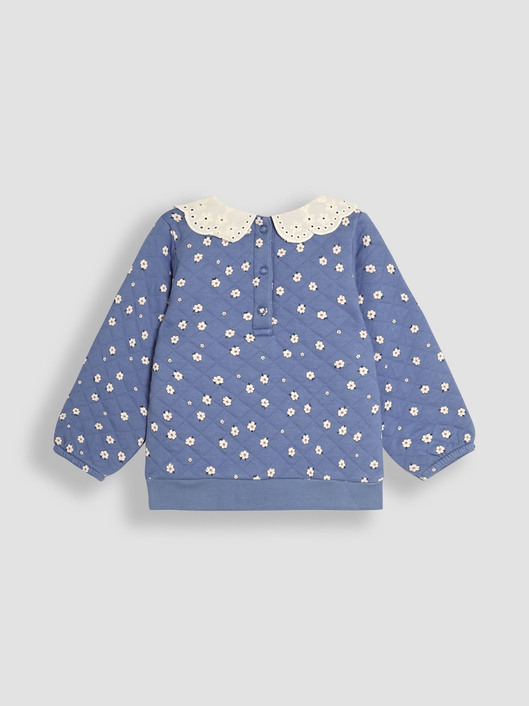 JoJo Maman Bébé Cornflower Daisy Floral Broderie Collar Quilted Sweatshirt - Image 2 of 3