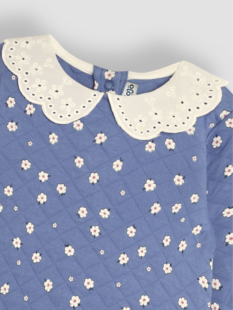 JoJo Maman Bébé Cornflower Daisy Floral Broderie Collar Quilted Sweatshirt - Image 3 of 3