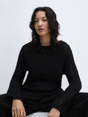 Mango Black Boat-Neck Knitted Sweater - Image 4 of 6