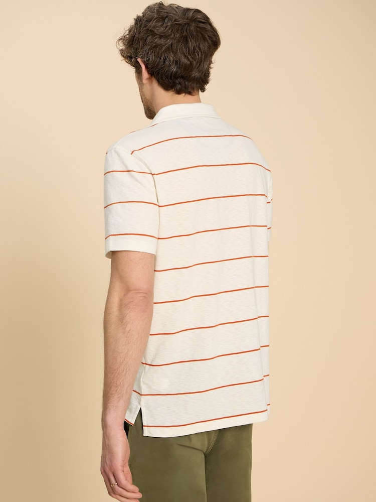 White Stuff Natural Jacquard Stripe Polo Shirt - Image 2 of 7 White Stuff Natural Jacquard Stripe Polo Shirt - Image 2 of 7