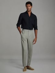 Reiss Pistachio Pact Relaxed Cotton/Linen Blend Elasticated Waist Trousers - Image 1 of 6
