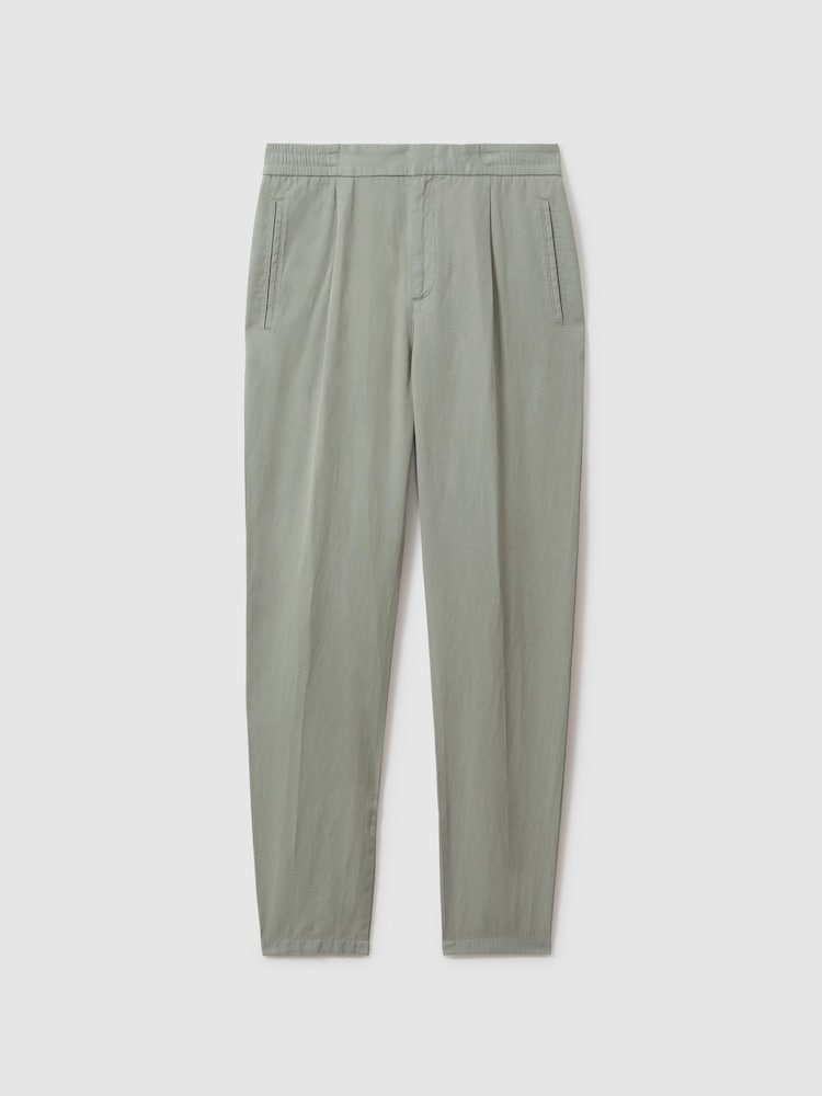 Reiss Pistachio Pact Relaxed Cotton/Linen Blend Elasticated Waist Trousers - Image 2 of 6