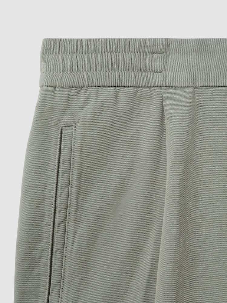 Reiss Pistachio Pact Relaxed Cotton/Linen Blend Elasticated Waist Trousers - Image 6 of 6