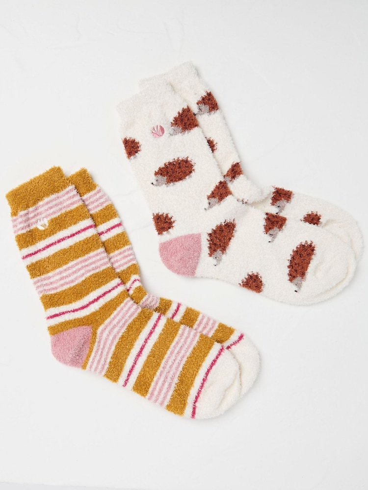 FatFace Cream Cosy Hedgehog Socks 2 Pairs - Image 1 of 2 FatFace Cream Cosy Hedgehog Socks 2 Pairs - Image 1 of 2