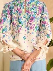 Love & Roses Floral Placement Print Shirred Cuff Blouse - Image 4 of 4