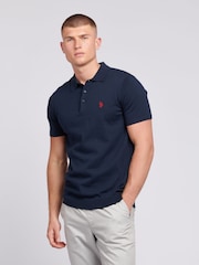 U.S. Polo Assn. Blue Mens Regular Fit Knitted Polo Shirt - Image 1 of 1