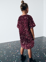 Berry Red Velour Sequin Party Dress (3-16yrs) - Image 3 of 6