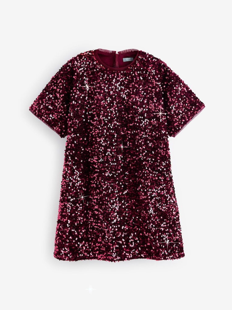 Berry Red Velour Sequin Party Dress (3-16yrs) - Image 5 of 6