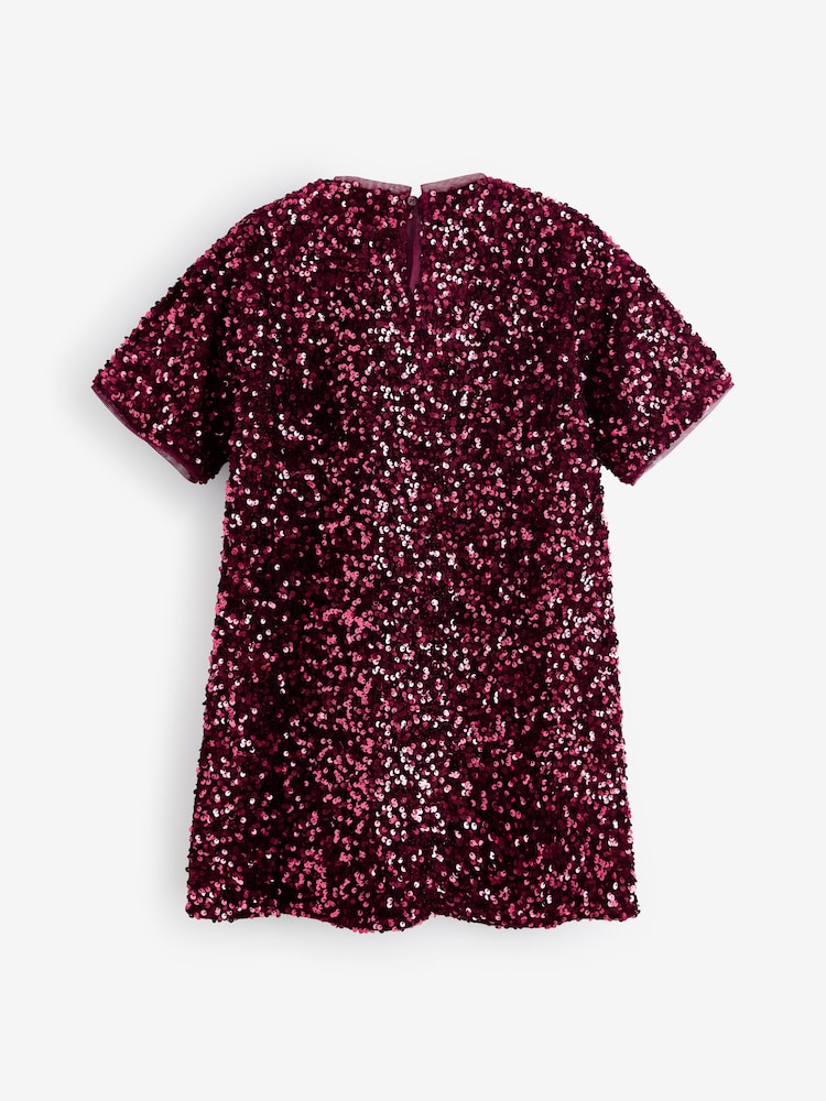 Berry Red Velour Sequin Party Dress (3-16yrs) - Image 6 of 6
