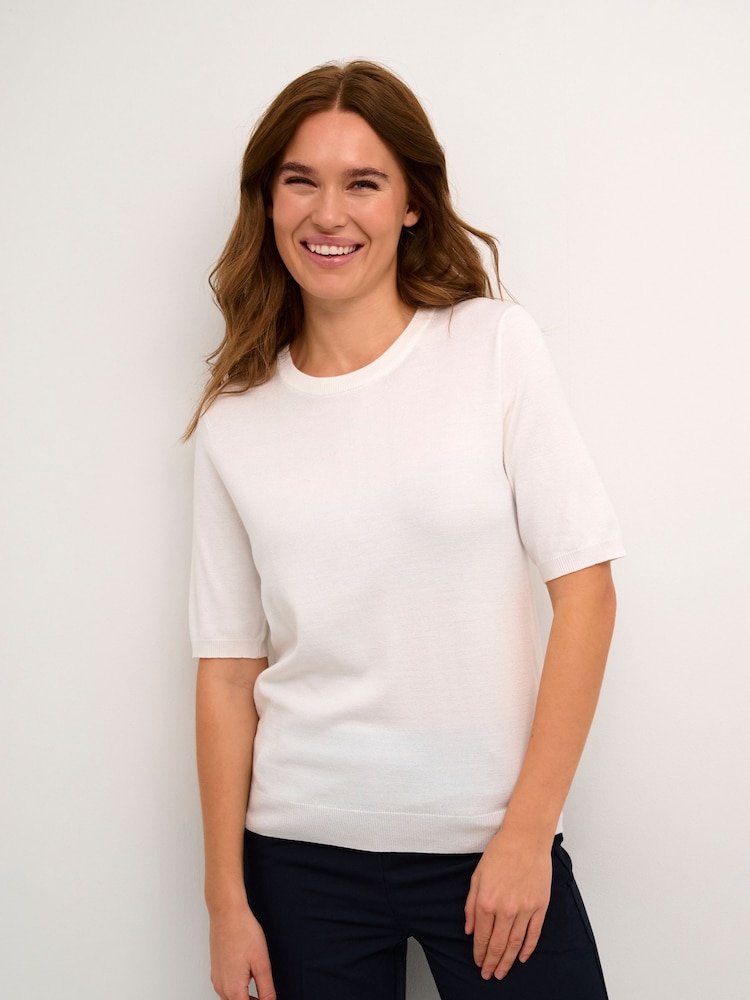Kaffe Lizza Round Neck Pullover White Jumper - Image 1 of 6