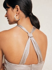 Mango Silver Pleated Halter Neck Dress - Image 5 of 7