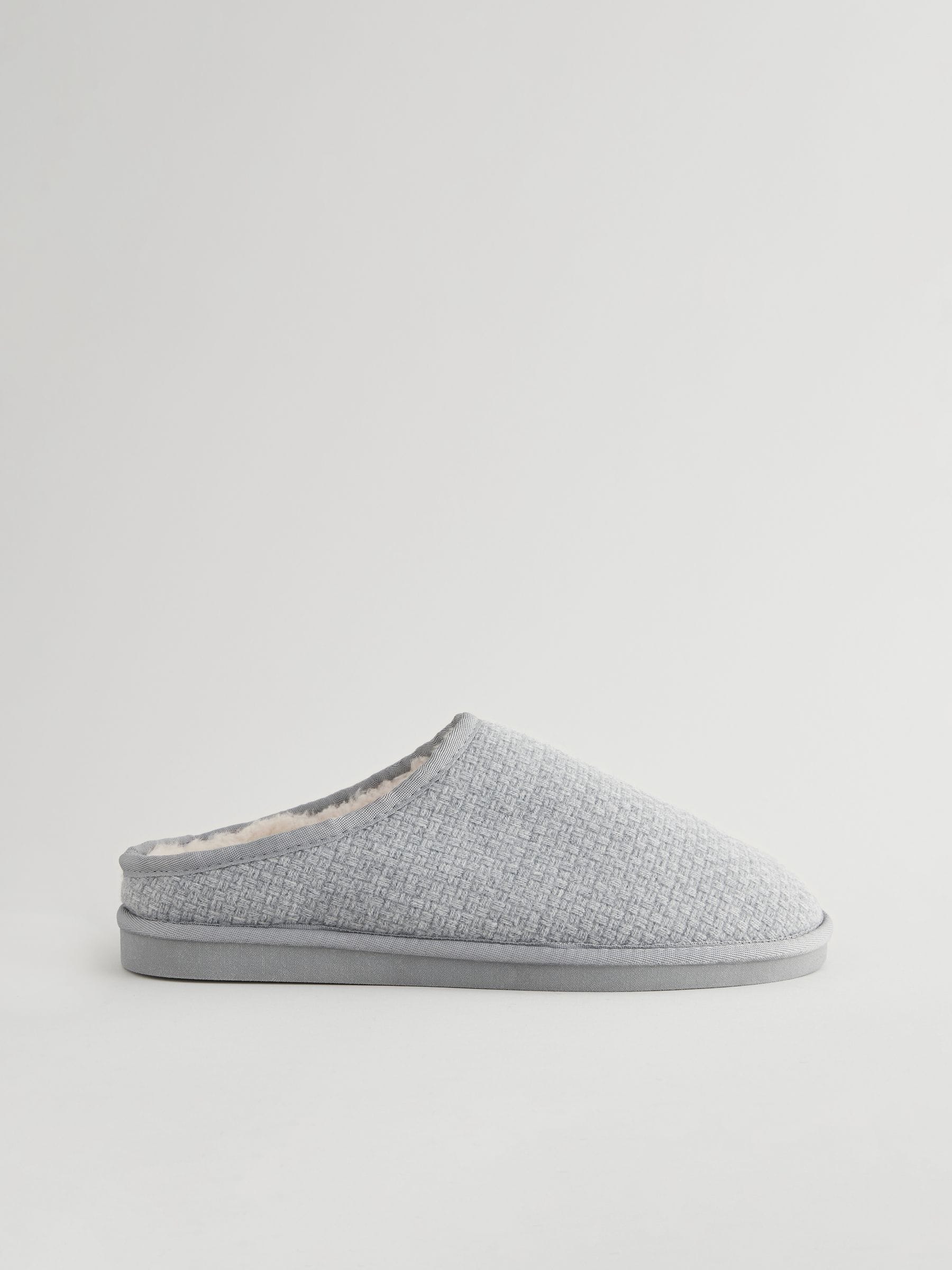 Buy Grey Faux Fur Lined Textured Mule Slippers from Next Luxembourg