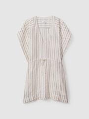 Reiss Cream/Brown Romy Linen-Cotton Striped Kaftan - Image 2 of 4