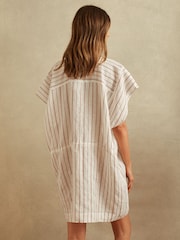 Reiss Cream/Brown Romy Linen-Cotton Striped Kaftan - Image 3 of 4