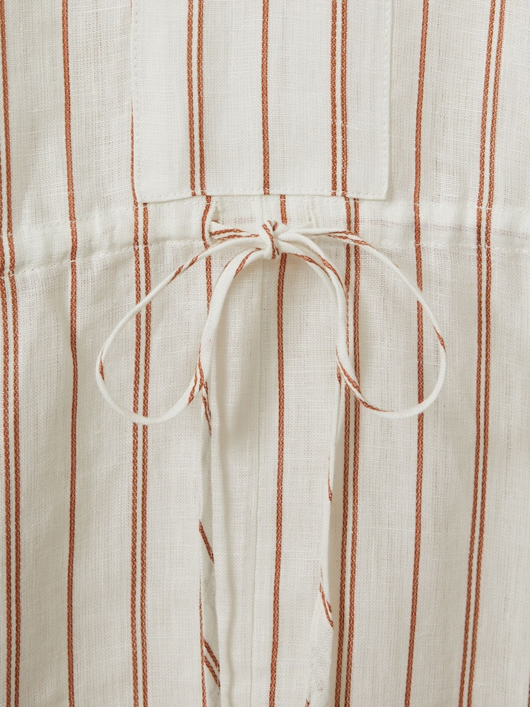 Reiss Cream/Brown Romy Linen-Cotton Striped Kaftan - Image 4 of 4