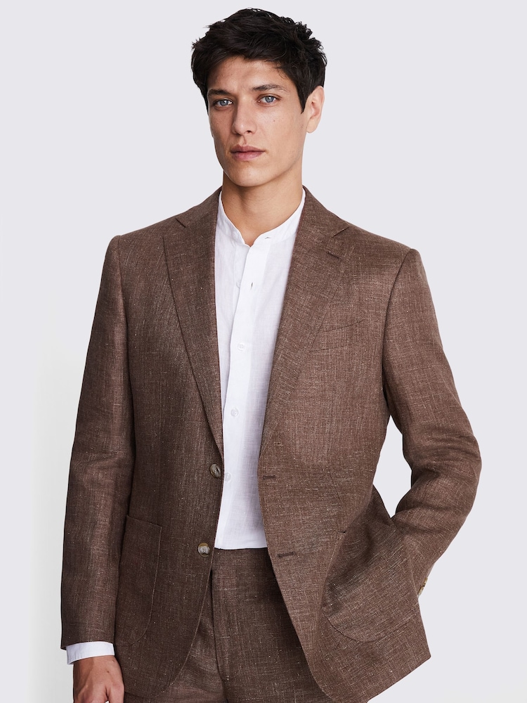 MOSS Brown Tailored Fit Copper Linen Jacket - Image 1 of 6