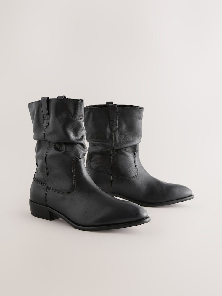 Black Leather Standard/Wide Fit Forever Comfort® Slouch Ankle Boots - Image 1 of 5