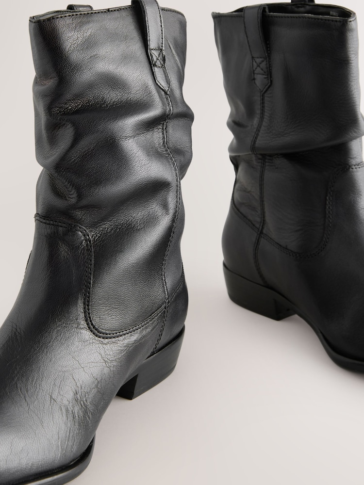 Black Leather Standard/Wide Fit Forever Comfort® Slouch Ankle Boots - Image 3 of 5