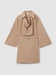 Reiss Stone Jaya Cotton Blend Collared Cowl Neck Mini Dress - Image 2 of 5