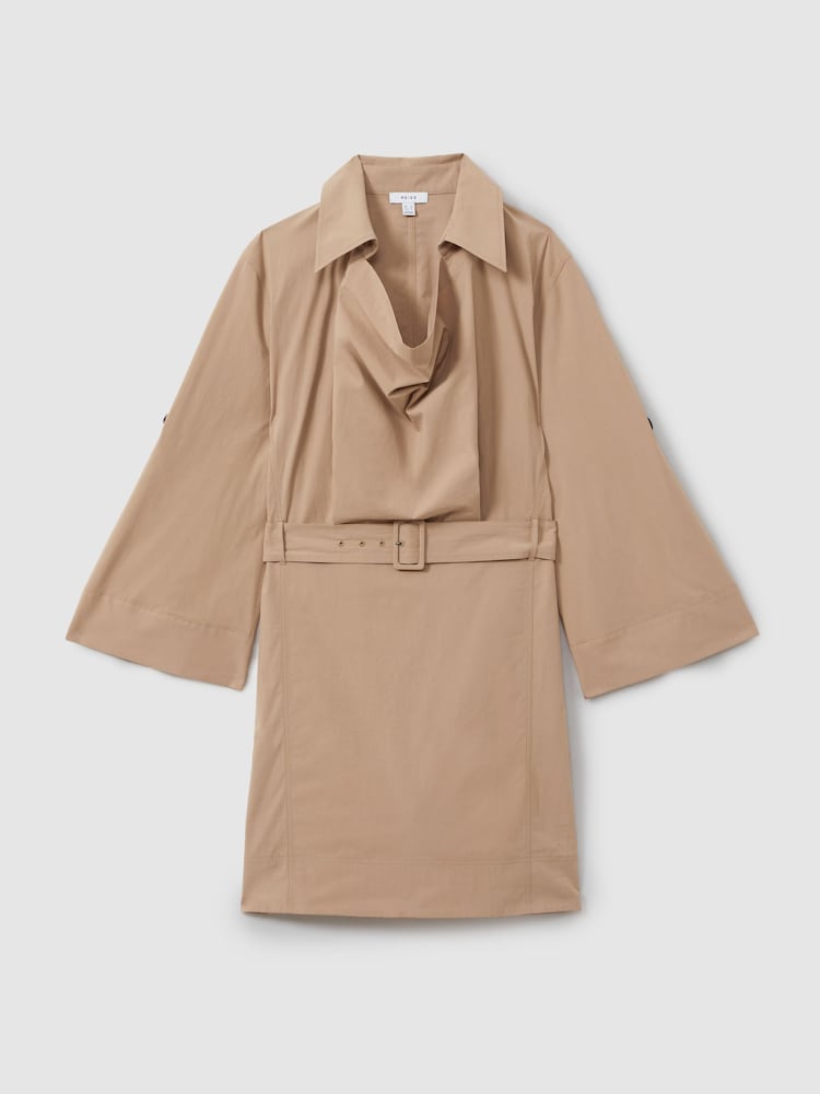 Reiss Stone Jaya Cotton Blend Collared Cowl Neck Mini Dress - Image 2 of 5