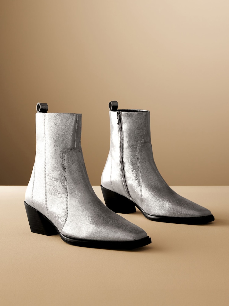 Metallic Forever Comfort® Cowboy Leather Ankle Boots - Image 1 of 7