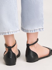 Simply Be Black Extra Wide Fit Laser Cut Out Peep Toe Ballerinas - Image 2 of 4