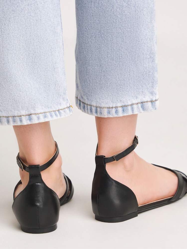 Simply Be Black Extra Wide Fit Laser Cut Out Peep Toe Ballerinas - Image 2 of 4