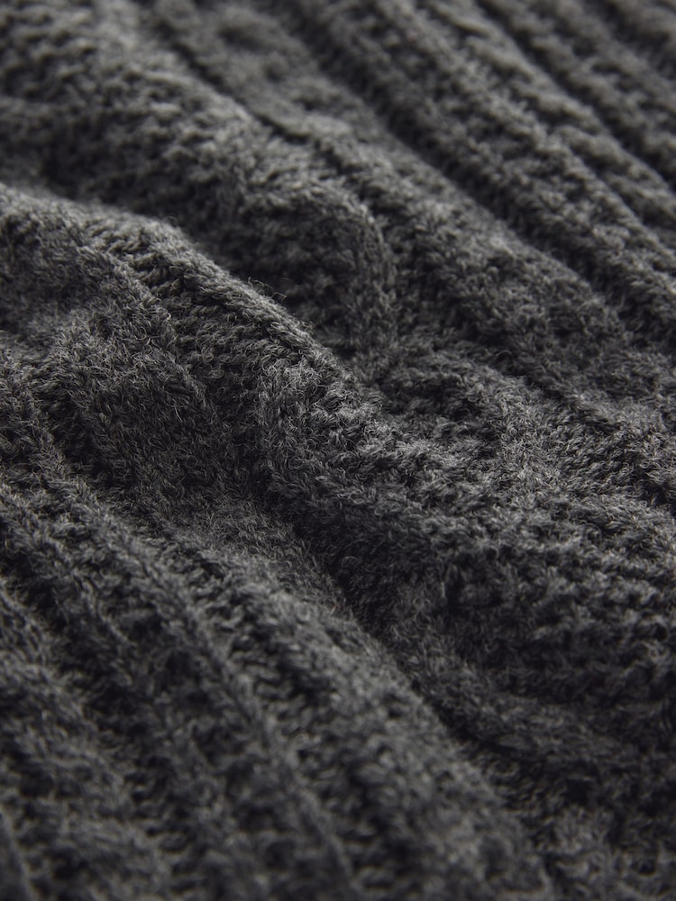 Grey Charcoal Denim Shirt Layer Cable Knitted Jumper - Image 4 of 4