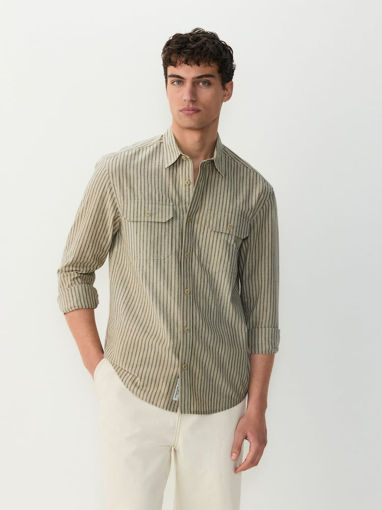 neutre - Stripe Cotton Long Sleeve 100% Cotton Shirt - Image 1 de 9