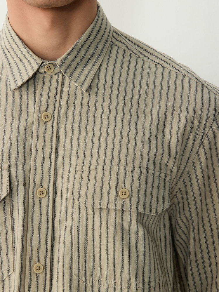 Neutral Stripe Cotton Long Sleeve 100% Cotton Shirt - Image 4 of 9